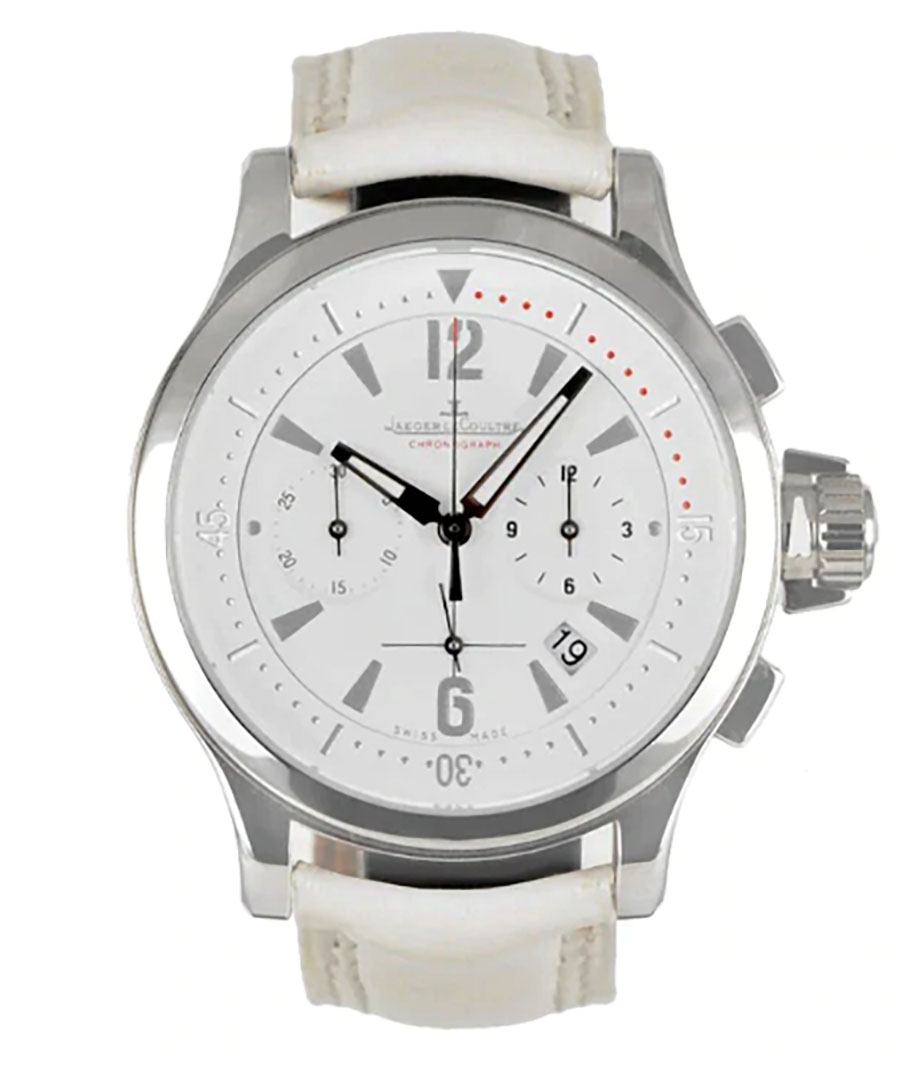 Jaeger LeCoultre Master Compressor Chronograph with White Dial in Stainless steel on White Strap