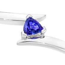 Load image into Gallery viewer, Close-up of the trillion-cut Safi Kilima tanzanite on the sterling silver bangle
