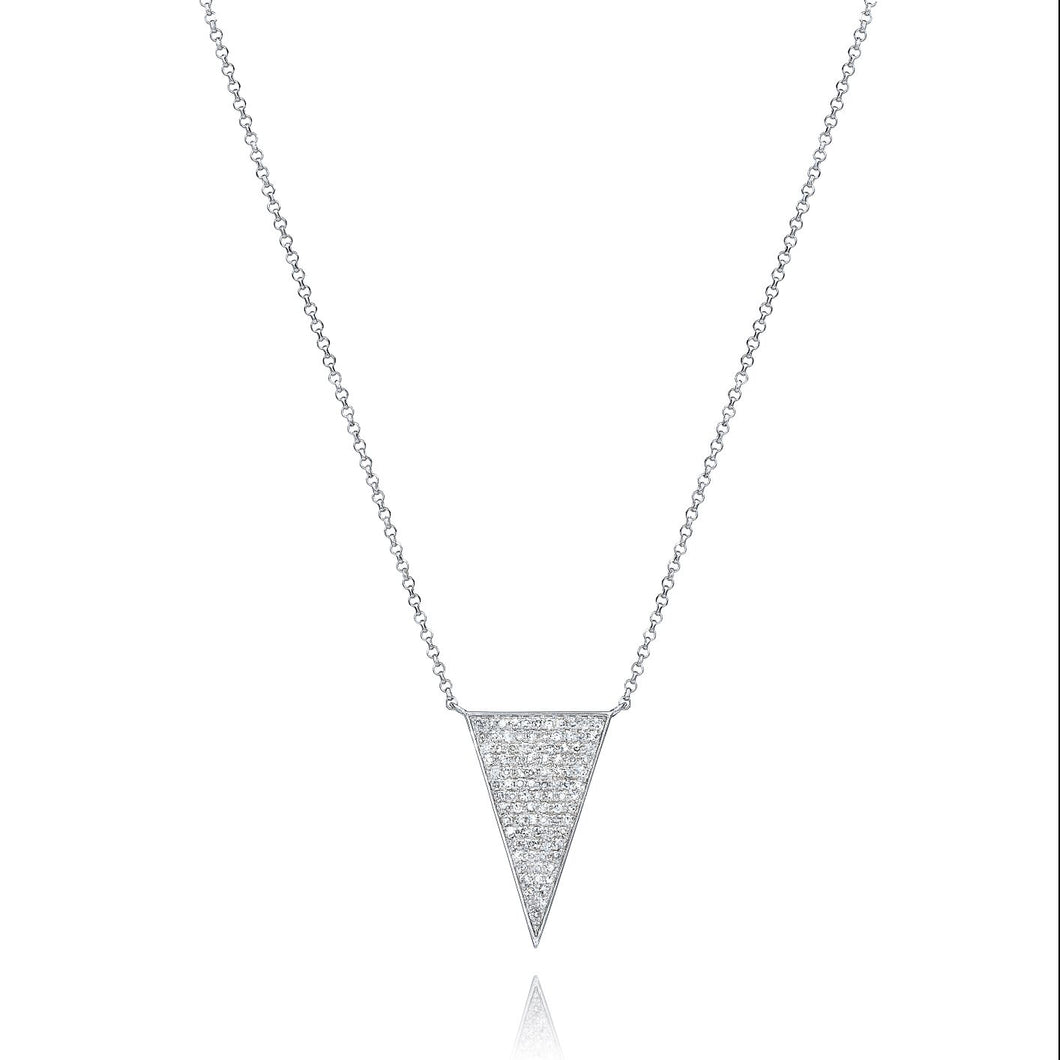 Large Triangle Diamond Necklace set in 14k White Gold