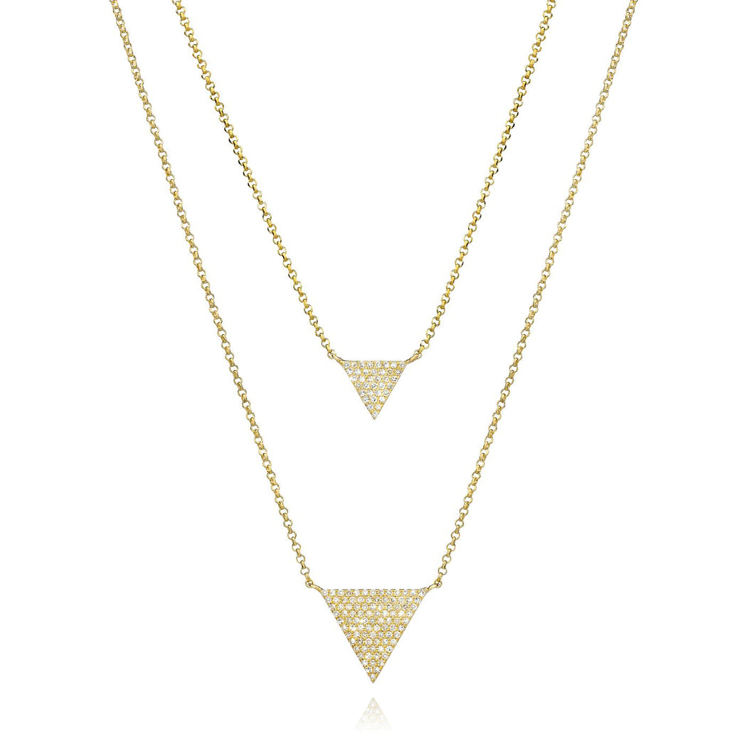Double Triangle Diamond Necklace set in 14k Yellow Gold