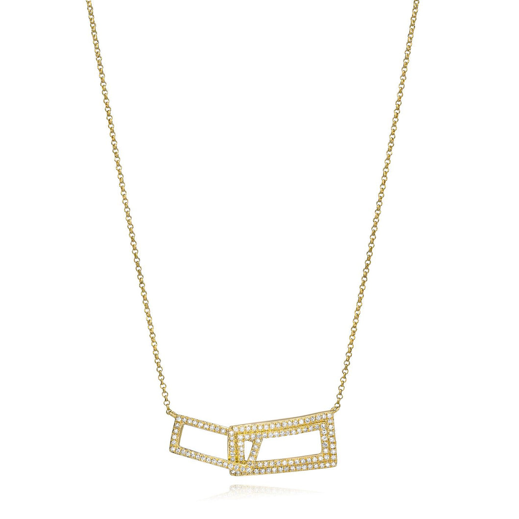Linked Rectangles Diamond Necklace set in 14k Yellow Gold