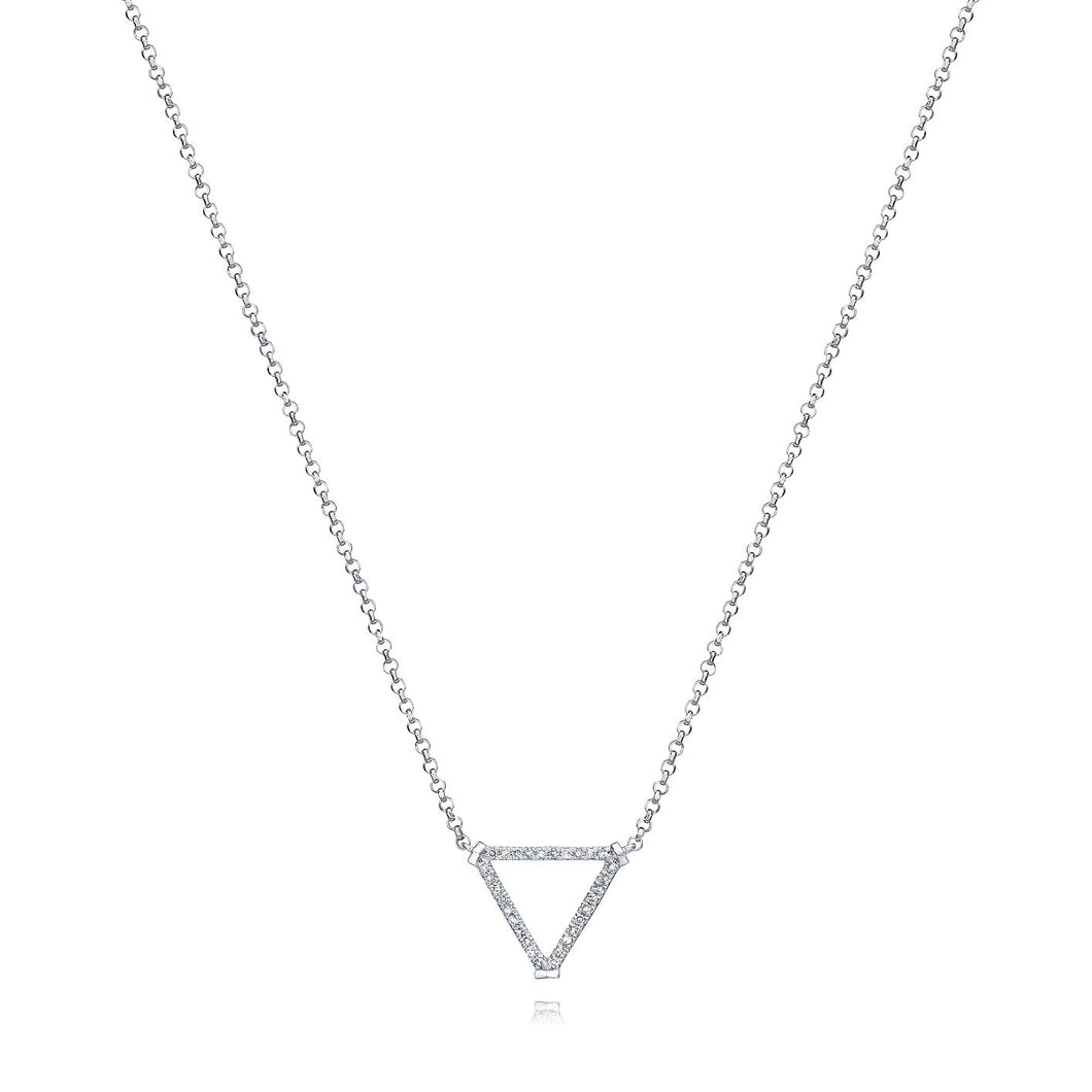 Open Triangle Diamond Necklace set in 14k White Gold