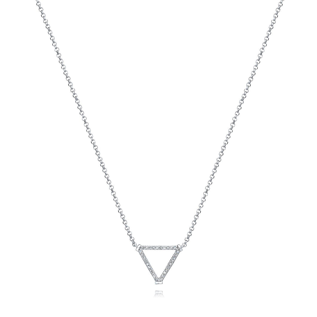 Open Triangle Diamond Necklace set in 14k White Gold