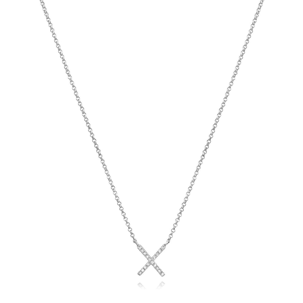 X Diamond Necklace set in 14k White Gold
