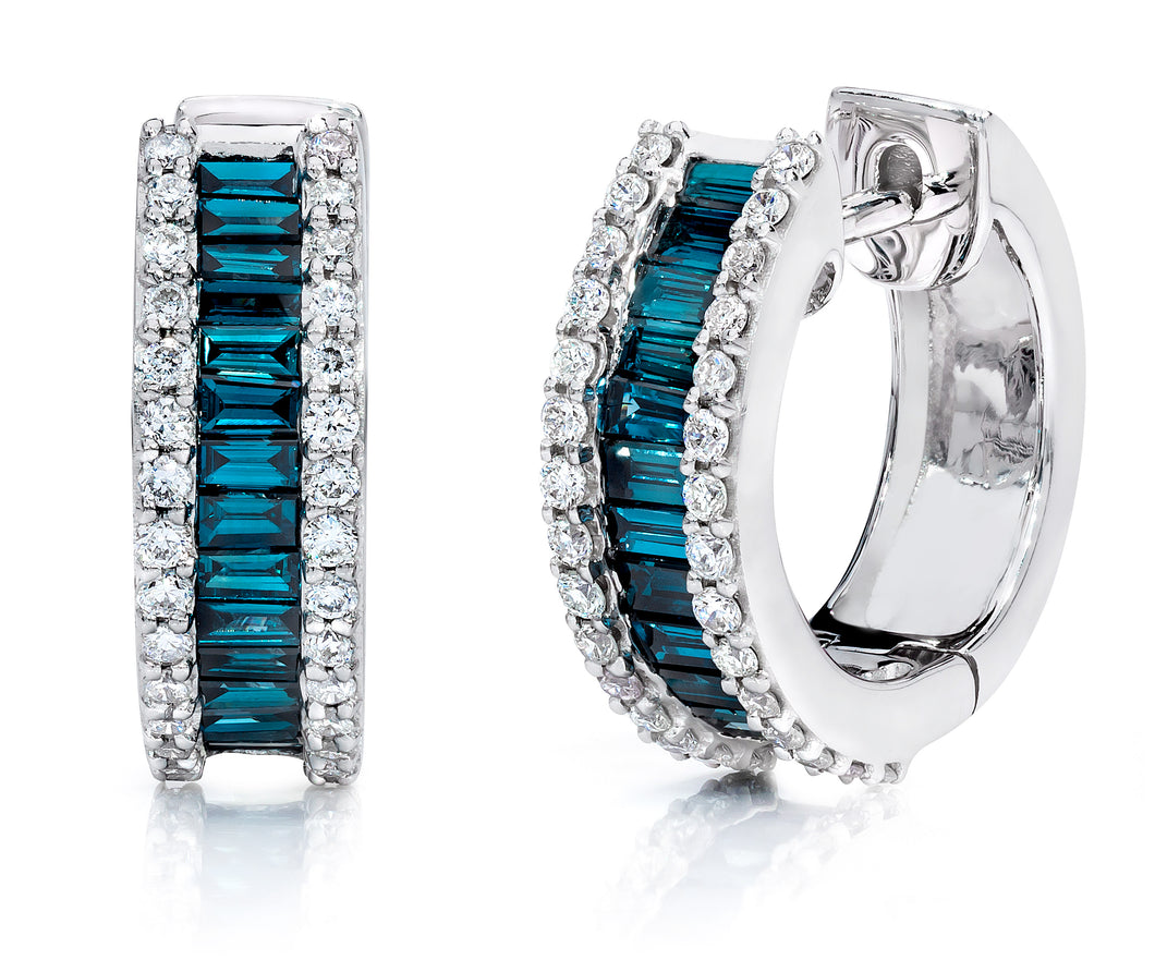 Blue and White Diamond Earrings set 14k White Gold