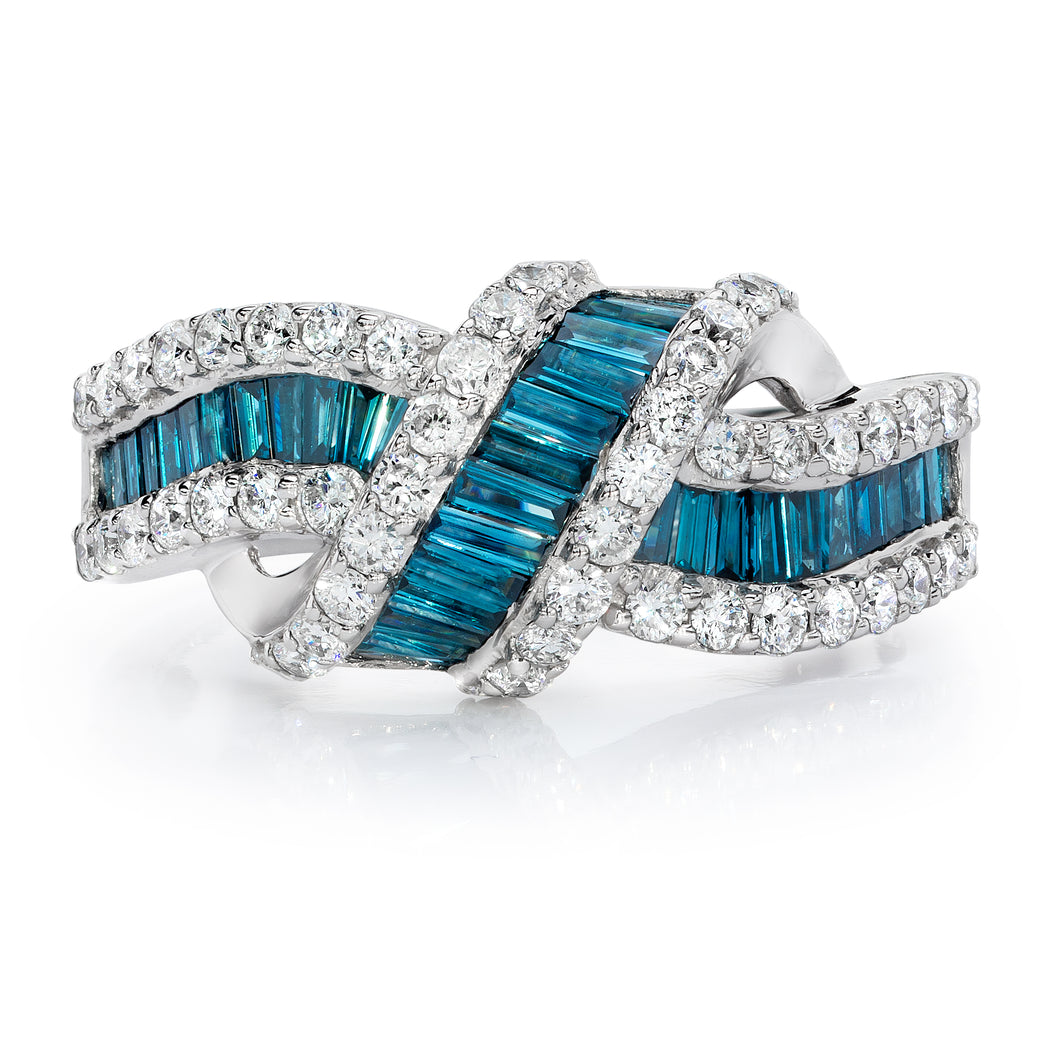 Blue and White Diamond Rings set 14k White Gold