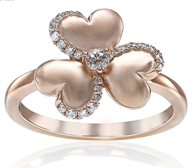 14K Rose Gold Clover Diamond Ring (.07ct Brown Crown of Light Diamond, SI1 Clarity & .11ctw Diamond G-H Color, SI3-SI1 Clarity)