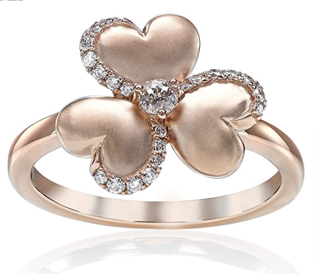 14K Rose Gold Clover Diamond Ring Brown Crown of Light