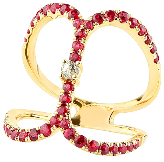 14K Gold Crown of Light Diamond & Sapphire/Ruby Butterfly Ring