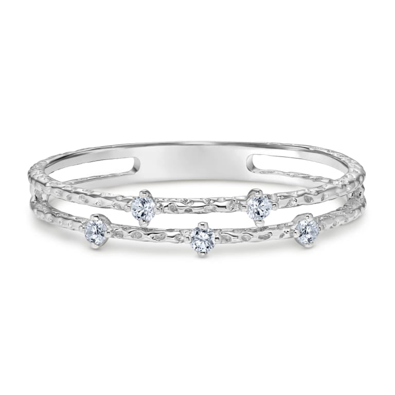 Textured Two Row Stackable Diamond Ring set in 14k White Gold