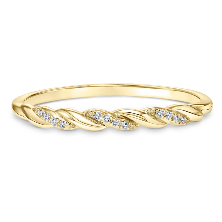 Twisted Stackable Diamond Ring set in 14k Yellow Gold