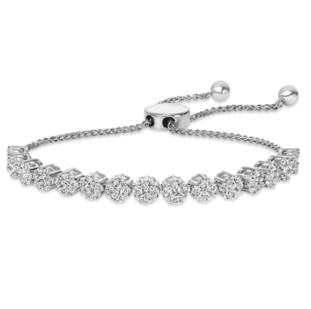 DI Diamonds- 14k White Gold Diamond Cluster Bolo Bracelet
