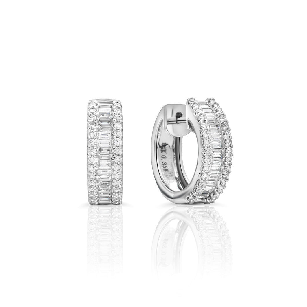 Baguette and Round Diamond Earrings set in 14k White Gold