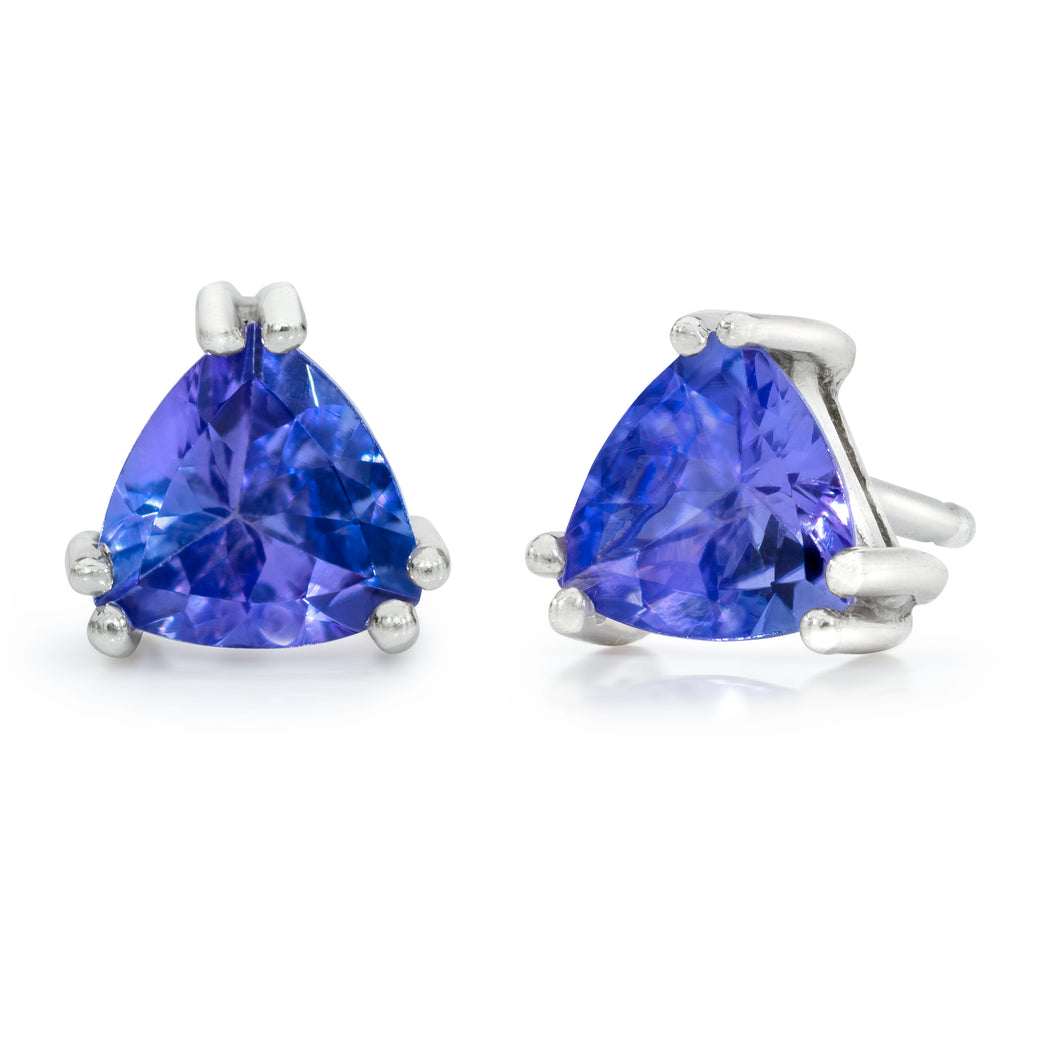 Trillion Shaped Tanzanite Stud Earrings set in 925 Silver