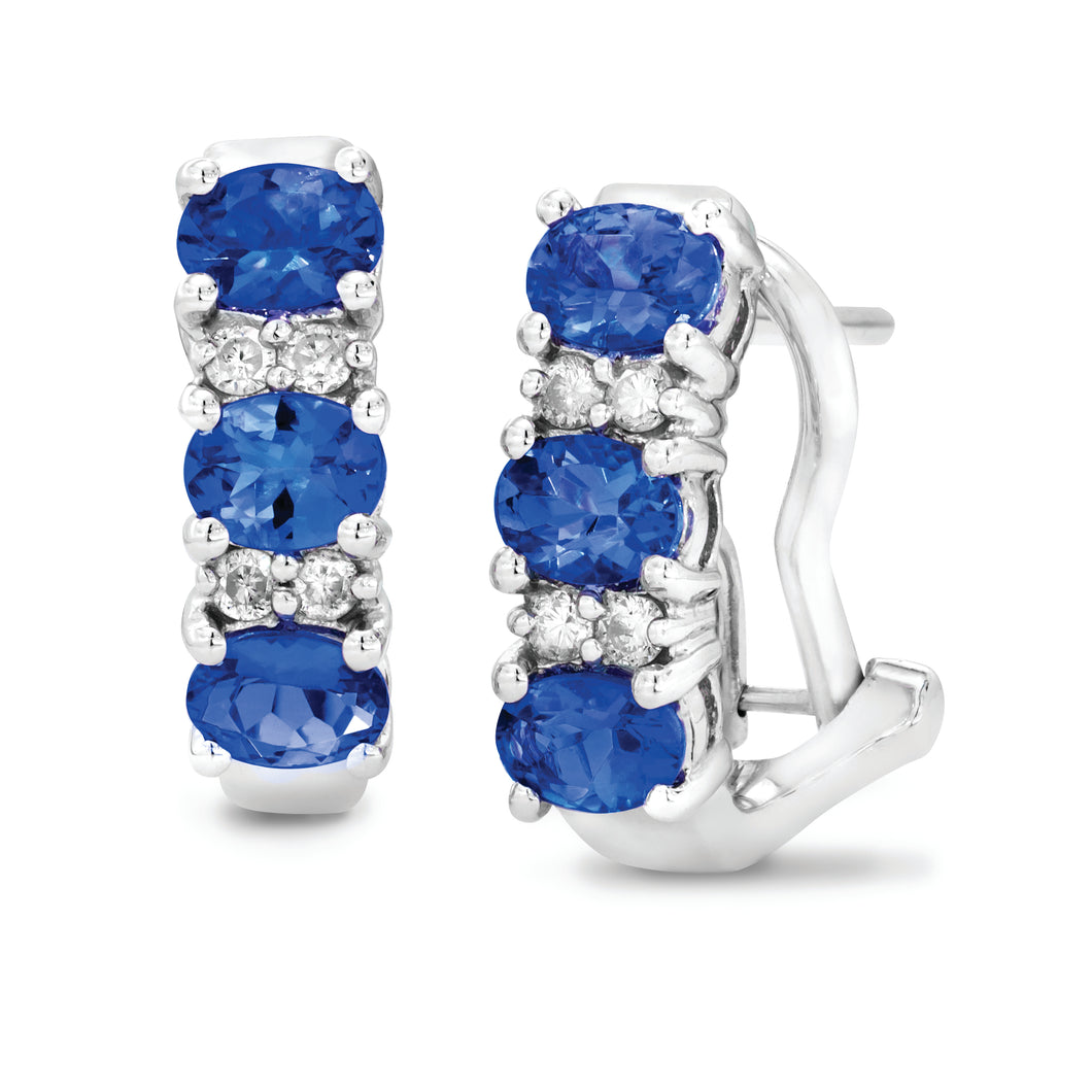 Oval Shaped Tanzanite & Diamond Earrings set in 925 Silver
