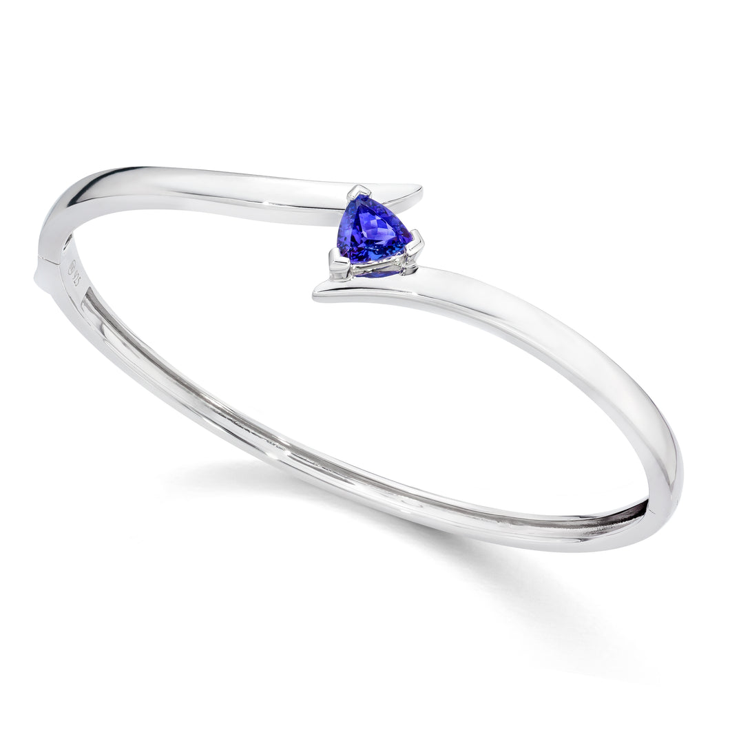 Trillion Shaped Tanzanite Bangle Bracelet set in 925 Silver