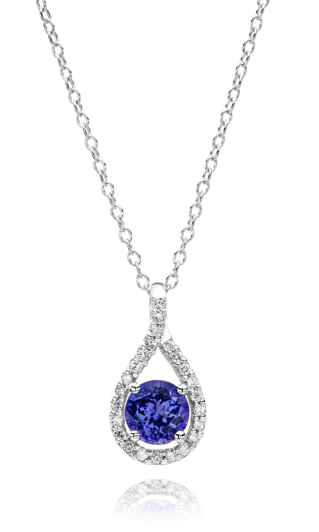 Diamond Pendant with Round Shaped Tanzanite set in 14k White Gold (chain sold separately)