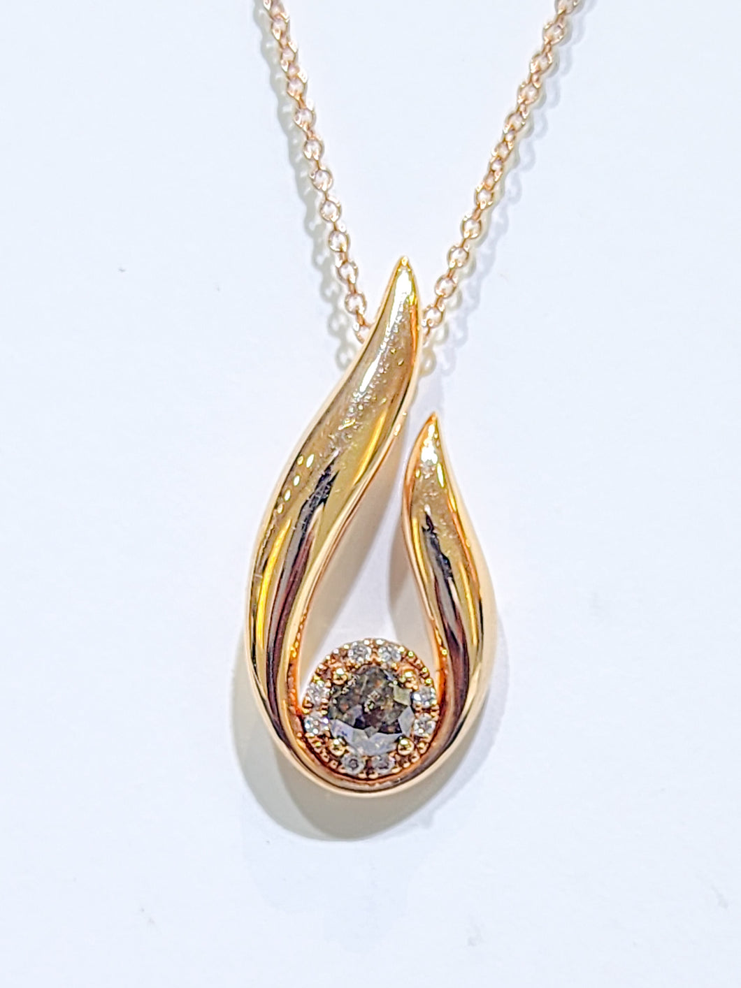 14K Rose Gold Tear-Drop Diamond Necklace (.37ct Brown Crown of Light Diamond, I3 Clarity & .04ctw Diamond G-H Color, SI1-SI2 Clarity)